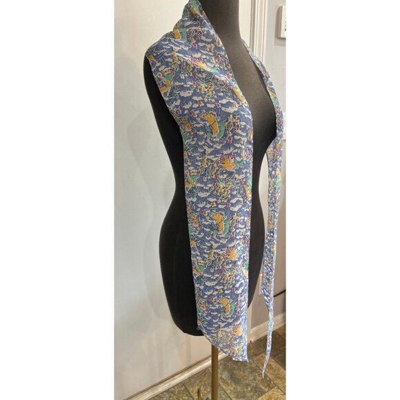 Vtg 1970’s Psychedelic Flowers Waves 20’s Flapper Scarf 74" x 6.5" All Cotton - Picture 5 of 9